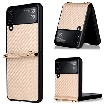 Samsung Galaxy Z Flip3 5G Cover med Rem - Karbonfiber - Guld