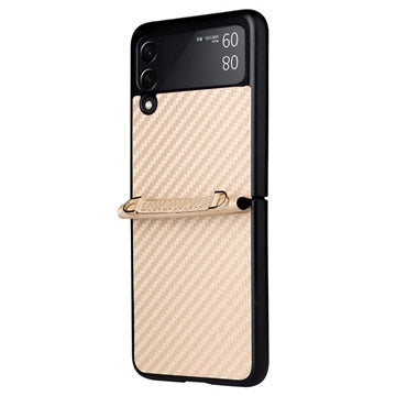 Samsung Galaxy Z Flip3 5G Cover med Rem - Karbonfiber - Guld