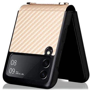 Samsung Galaxy Z Flip3 5G Cover med Rem - Karbonfiber - Guld
