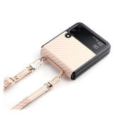 Samsung Galaxy Z Flip3 5G Cover med Rem - Karbonfiber - Guld