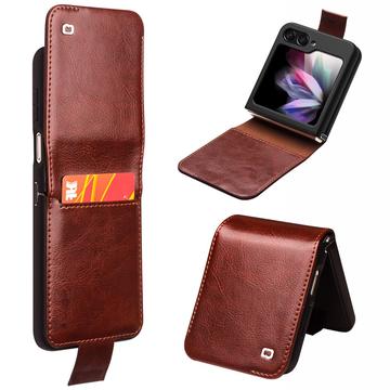 Samsung Galaxy Z Flip5 Qialino Classic Læderpung - Mørkebrun