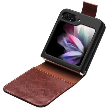 Samsung Galaxy Z Flip5 Qialino Classic Læderpung - Mørkebrun