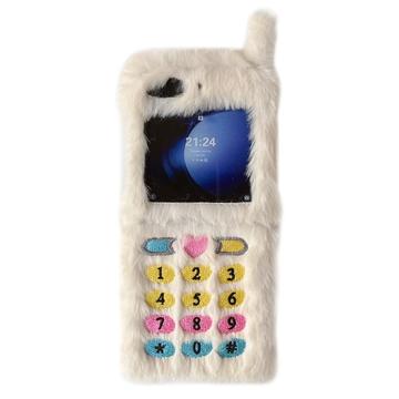Samsung Galaxy Z Flip6/Z Flip7 FE Retro plys cover med broderede skivetaster - Hvid