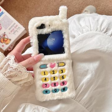 Samsung Galaxy Z Flip6/Z Flip7 FE Retro plys cover med broderede skivetaster - Hvid