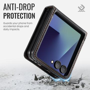 Samsung Galaxy Z Flip7 Caseme 033 Pung Etui med Kalvemønster og RFID-blokering - Sort