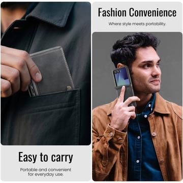 Samsung Galaxy Z Flip7 Caseme 033 Pung Etui med Kalvemønster og RFID-blokering - Sort
