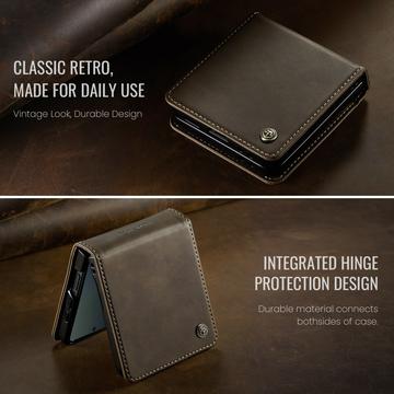 Samsung Galaxy Z Flip7 Caseme 033 Pung Etui med Kalvemønster og RFID-blokering - Kaffe