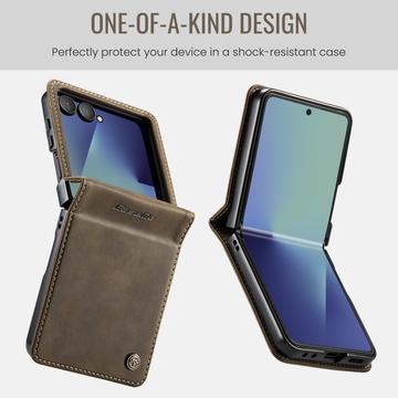 Samsung Galaxy Z Flip7 Caseme 033 Pung Etui med Kalvemønster og RFID-blokering - Kaffe