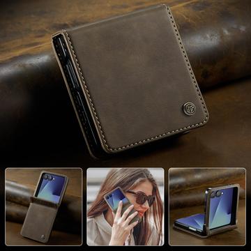Samsung Galaxy Z Flip7 Caseme 033 Pung Etui med Kalvemønster og RFID-blokering - Kaffe
