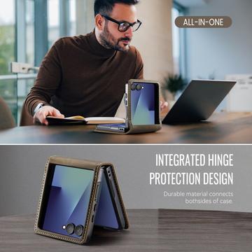 Samsung Galaxy Z Flip7 Caseme 033 Pung Etui med Kalvemønster og RFID-blokering - Kaffe