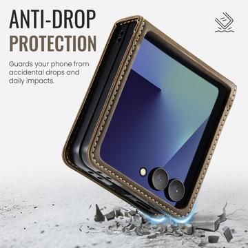 Samsung Galaxy Z Flip7 Caseme 033 Pung Etui med Kalvemønster og RFID-blokering - Kaffe