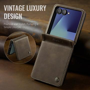 Samsung Galaxy Z Flip7 Caseme 033 Pung Etui med Kalvemønster og RFID-blokering - Kaffe