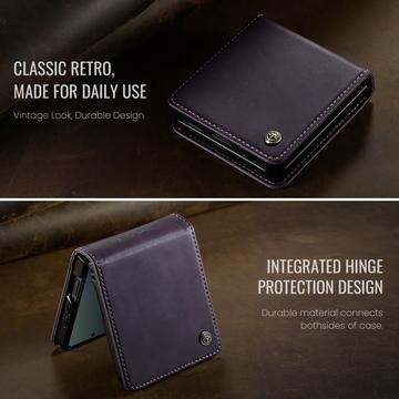 Samsung Galaxy Z Flip7 Caseme 033 Pung Etui med Kalvemønster og RFID-blokering - Lilla