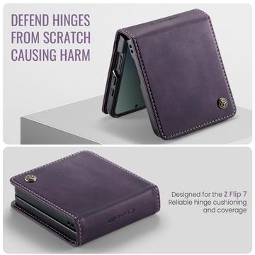 Samsung Galaxy Z Flip7 Caseme 033 Pung Etui med Kalvemønster og RFID-blokering - Lilla