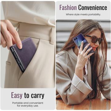 Samsung Galaxy Z Flip7 Caseme 033 Pung Etui med Kalvemønster og RFID-blokering - Lilla