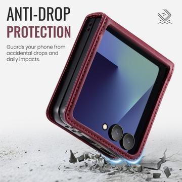 Samsung Galaxy Z Flip7 Caseme 033 Pung Etui med Kalvemønster og RFID-blokering - Rød
