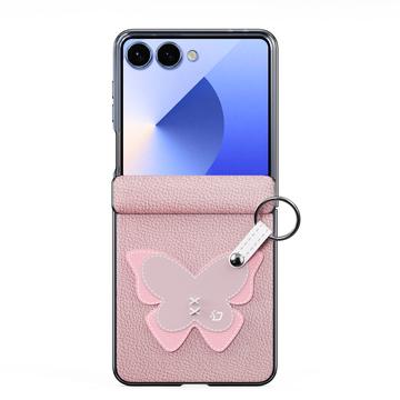 Samsung Galaxy Z Flip7 Dux Ducis Luvy cover med fingerring/håndrem - lyserød / sommerfugl