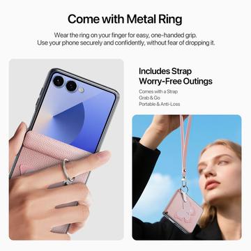 Samsung Galaxy Z Flip7 Dux Ducis Luvy cover med fingerring/håndrem - lyserød / sommerfugl