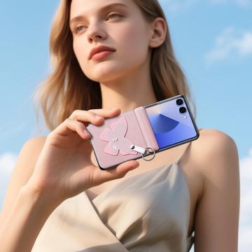 Samsung Galaxy Z Flip7 Dux Ducis Luvy cover med fingerring/håndrem - lyserød / sommerfugl