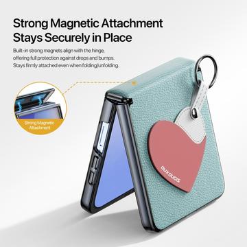 Samsung Galaxy Z Flip7 Dux Ducis Luvy cover med fingerring/håndrem - himmelblå / hjerte