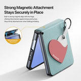 Samsung Galaxy Z Flip7 Dux Ducis Luvy cover med fingerring/håndrem - himmelblå / hjerte