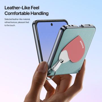 Samsung Galaxy Z Flip7 Dux Ducis Luvy cover med fingerring/håndrem - himmelblå / hjerte