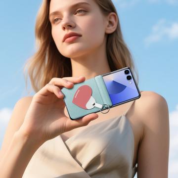 Samsung Galaxy Z Flip7 Dux Ducis Luvy cover med fingerring/håndrem - himmelblå / hjerte