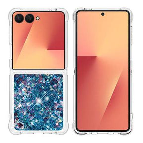 Samsung Galaxy Z Flip7 Glitter Quicksand TPU Cover - Blå hjerter