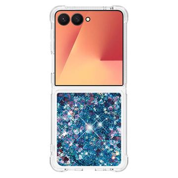 Samsung Galaxy Z Flip7 Glitter Quicksand TPU Cover - Blå hjerter