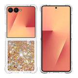 Samsung Galaxy Z Flip7 Glitter Quicksand TPU Cover - Guldhjerter