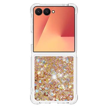 Samsung Galaxy Z Flip7 Glitter Quicksand TPU Cover - Guldhjerter