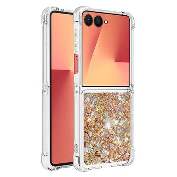 Samsung Galaxy Z Flip7 Glitter Quicksand TPU Cover - Guldhjerter