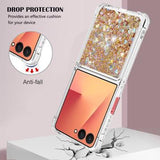 Samsung Galaxy Z Flip7 Glitter Quicksand TPU Cover - Guldhjerter