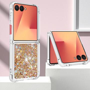 Samsung Galaxy Z Flip7 Glitter Quicksand TPU Cover - Guldhjerter