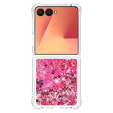 Samsung Galaxy Z Flip7 Glitter Quicksand TPU Cover - Lyserøde hjerter
