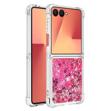 Samsung Galaxy Z Flip7 Glitter Quicksand TPU Cover - Lyserøde hjerter