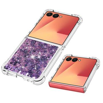 Samsung Galaxy Z Flip7 Glitter Quicksand TPU Cover - Lilla hjerter