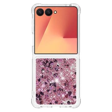Samsung Galaxy Z Flip7 Glitter Quicksand TPU Cover - Rosaguld hjerter