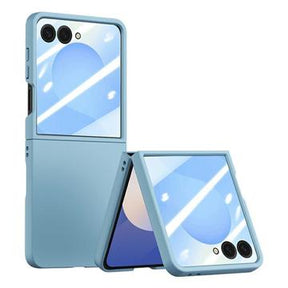 Samsung Galaxy Z Flip7 Plastikcover med ydre hærdet glasskærmbeskytter - babyblå