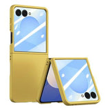 Samsung Galaxy Z Flip7 Plastikcover med ydre hærdet glasskærmbeskytter - gul