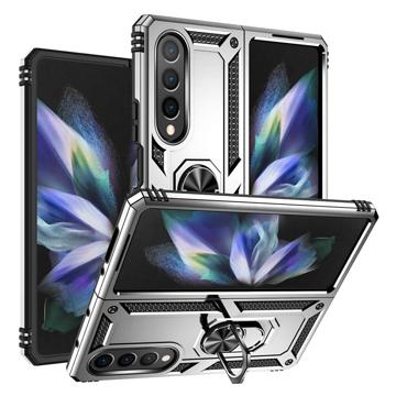Samsung Galaxy Z Fold4 Hybrid Cover med Metal Stativ - Sølv