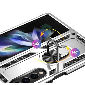 Samsung Galaxy Z Fold4 Hybrid Cover med Metal Stativ - Sølv