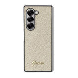 Samsung Galaxy Z Fold6 Guess Glitter Flakes Metal Logo Hybrid Cover - Guld
