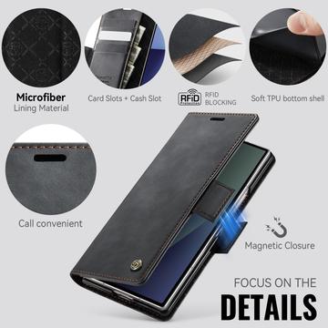 Samsung Galaxy Z Fold7 Caseme 033 Pung Etui med Kalvemønster og RFID-blokering - Sort