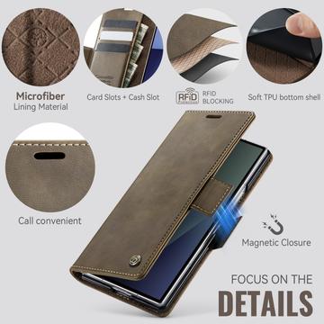 Samsung Galaxy Z Fold7 Caseme 033 Pung Etui med Kalvemønster og RFID-blokering - Kaffe