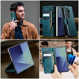 Samsung Galaxy Z Fold7 Caseme 033 Pung Etui med Kalvemønster og RFID-blokering - Grøn