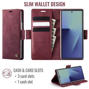 Samsung Galaxy Z Fold7 Caseme 033 Pung Etui med Kalvemønster og RFID-blokering - Rød