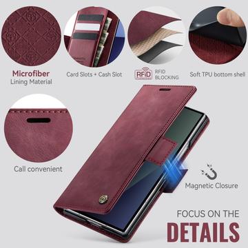 Samsung Galaxy Z Fold7 Caseme 033 Pung Etui med Kalvemønster og RFID-blokering - Rød