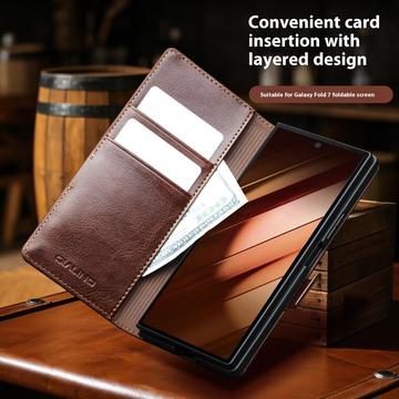 Samsung Galaxy Z Fold7 Qialino Classic Læderpung - Mørkebrun