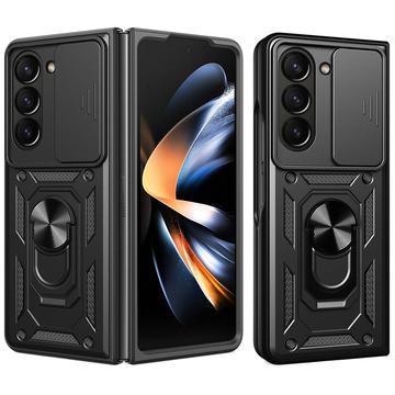 Samsung Galaxy Z Fold7 Roterende Ring Hybrid Cover med Kameraskjold - Sort